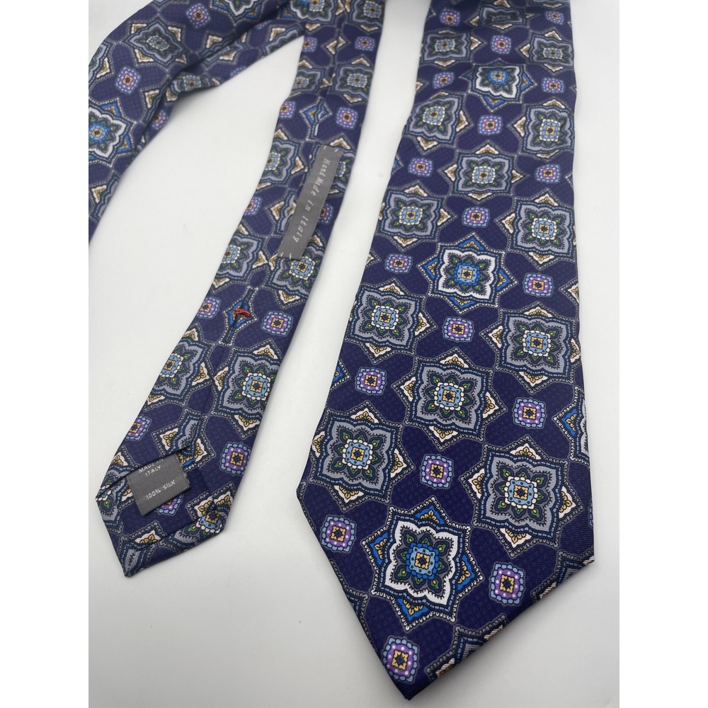 Daniel Cremieux Archive Collection Silk Tie Navy Blue Medallion Made in Italy